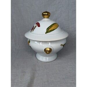 Hand Painted Tureen Lions Head Vegetables Mushroom Corn Carrot Soup Gold Beans